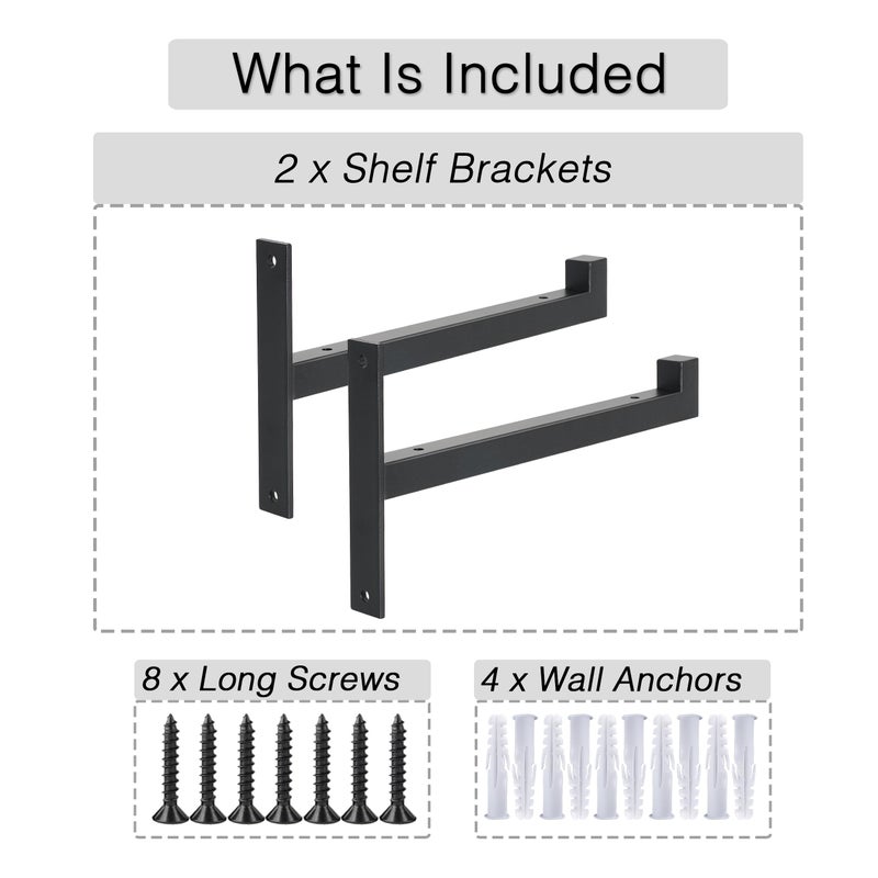 OVOV 2 Pcs Steel Heavy Duty Shelf Brackets Wall Mounted Industrial Metal Shelf Supports Matte Black 12 Inches - Image 3